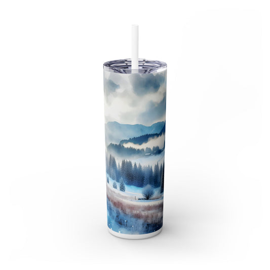 Snowy Skinny Tumbler with Straw, 20oz