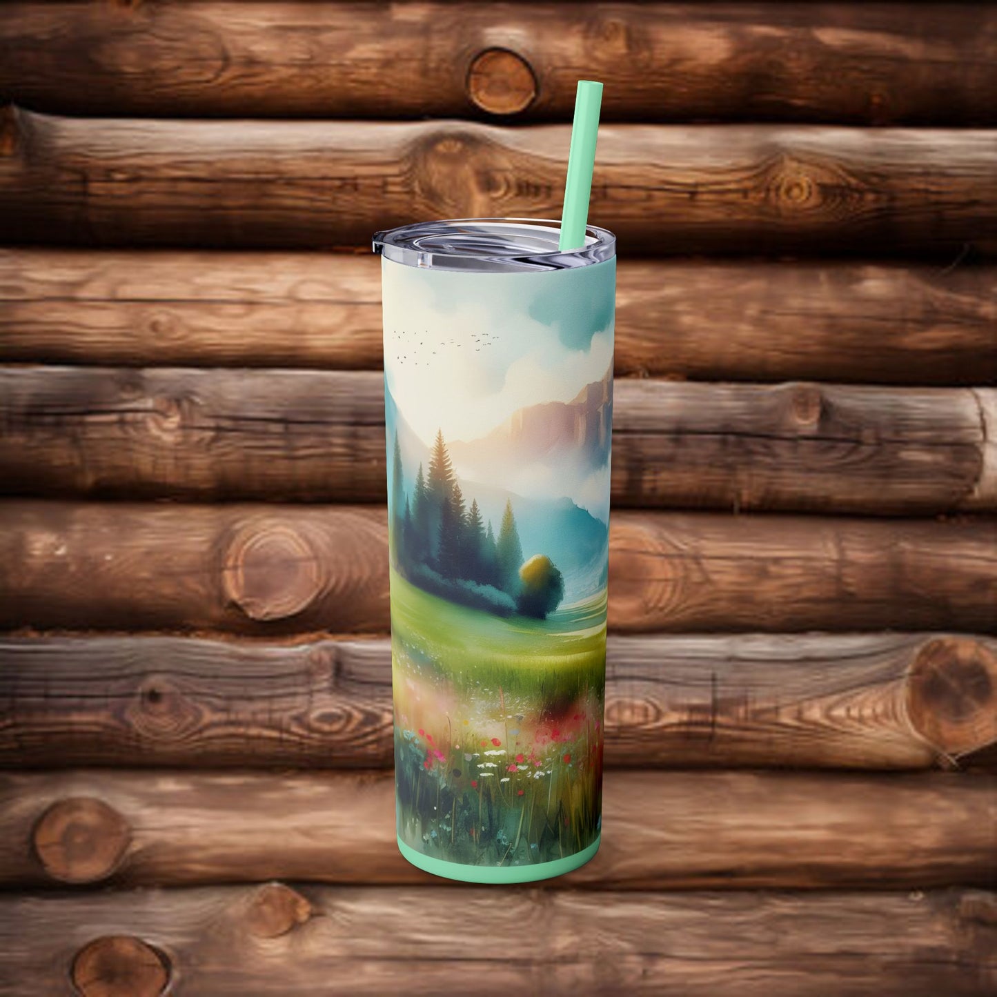 Spring mountain  Tumbler with Straw, 20oz