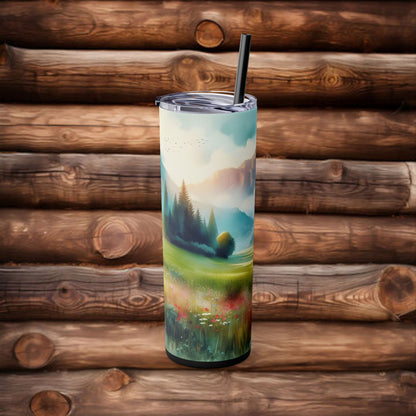 Spring mountain  Tumbler with Straw, 20oz