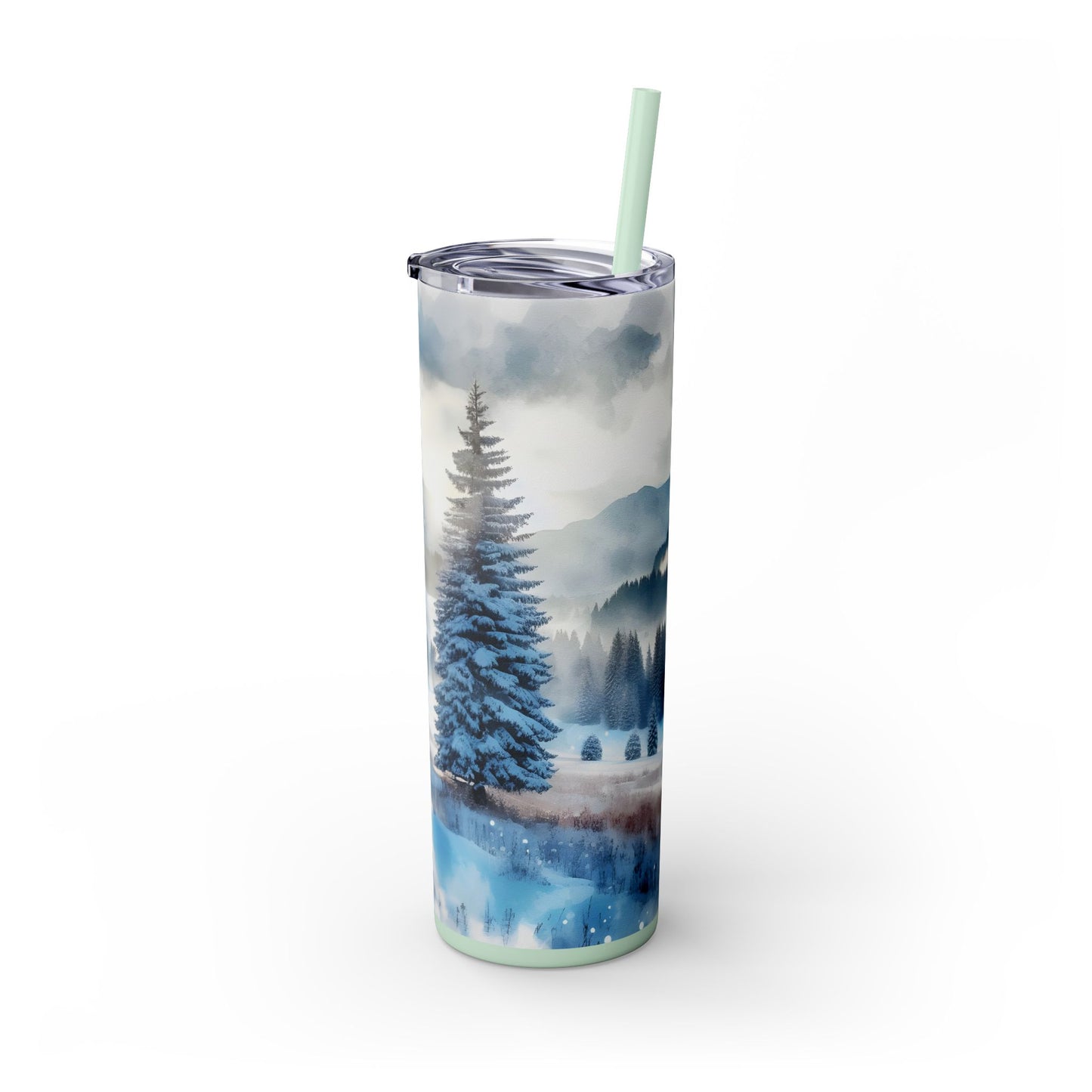 Snowy Skinny Tumbler with Straw, 20oz