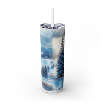 Snowy Skinny Tumbler with Straw, 20oz