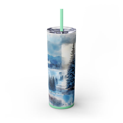 Snowy Skinny Tumbler with Straw, 20oz