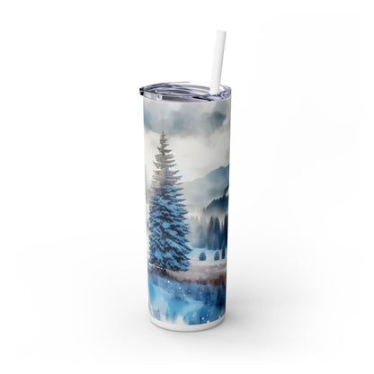 Snowy Skinny Tumbler with Straw, 20oz