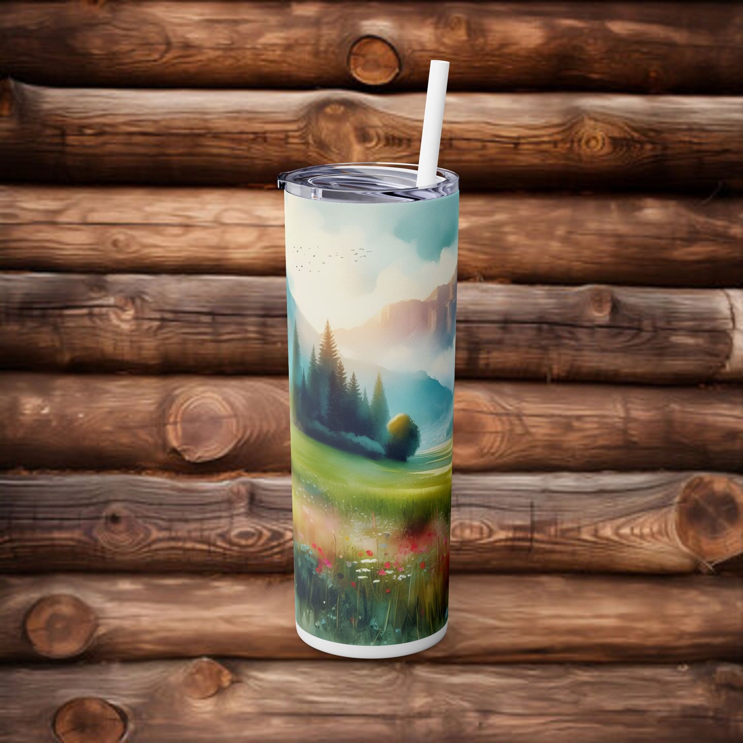 Spring mountain  Tumbler with Straw, 20oz