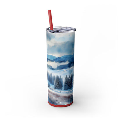 Snowy Skinny Tumbler with Straw, 20oz